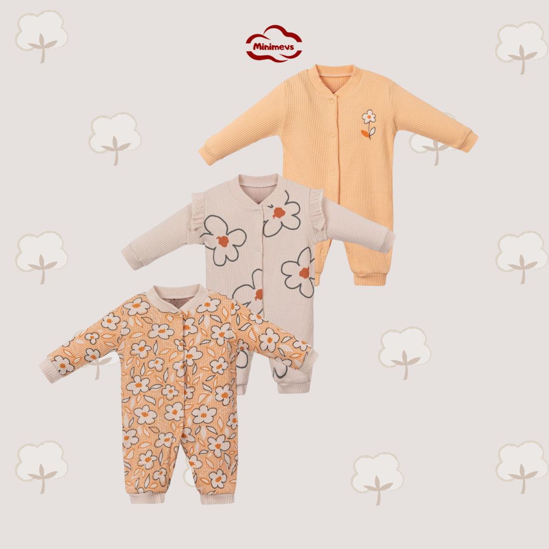 Eva Çiçek Baskılı Kız Bebek 3 lü Tulum