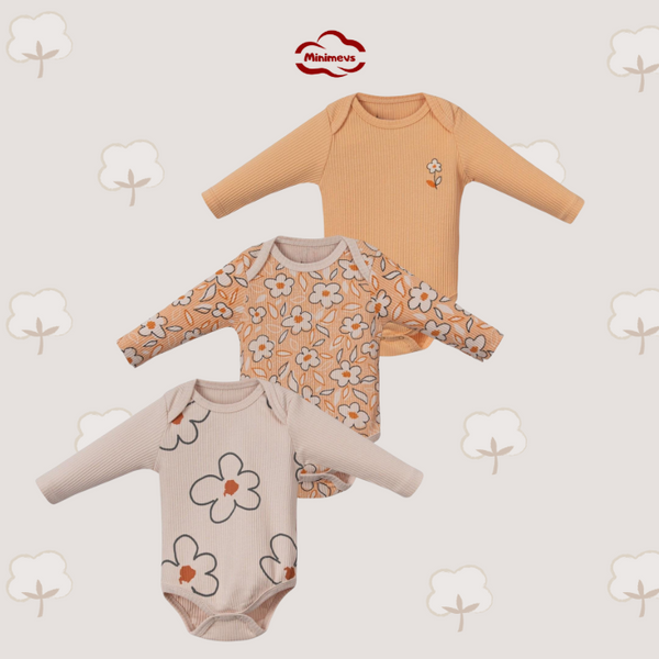 Eva Çiçek Baskılı Kız Bebek 3 lü Body