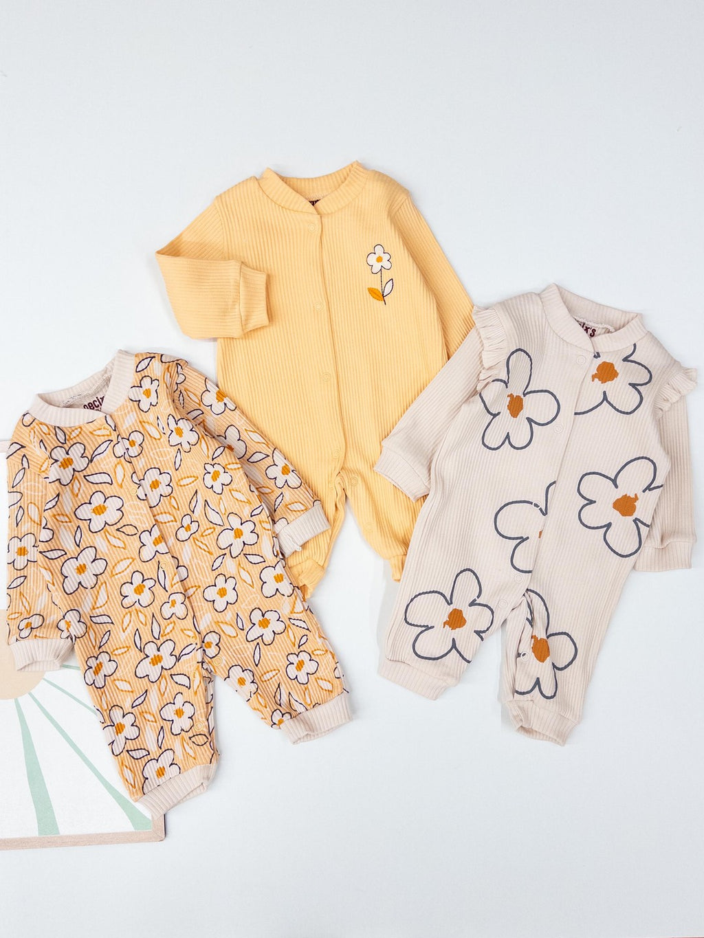Eva Çiçek Baskılı Kız Bebek 3 lü Tulum