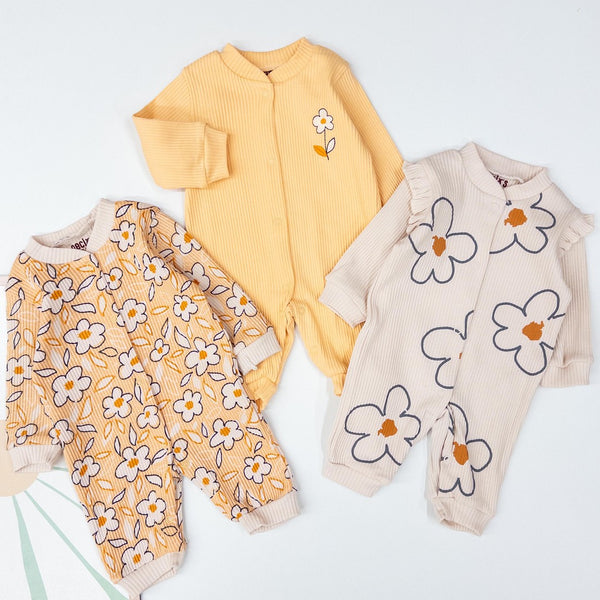 Eva Çiçek Baskılı Kız Bebek 3 lü Tulum